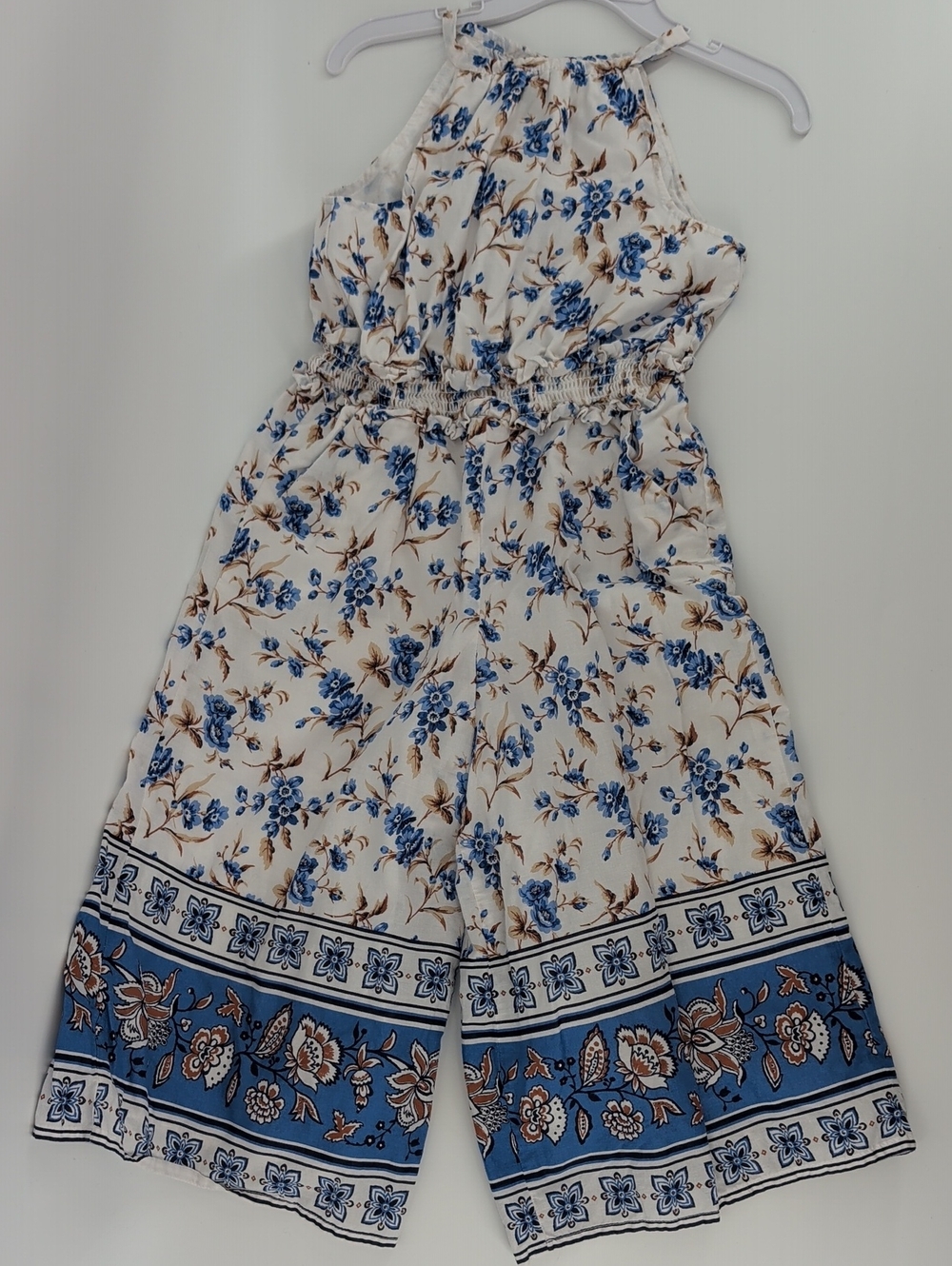 Janie and Jack Blue and Cream Floral Halter Romper